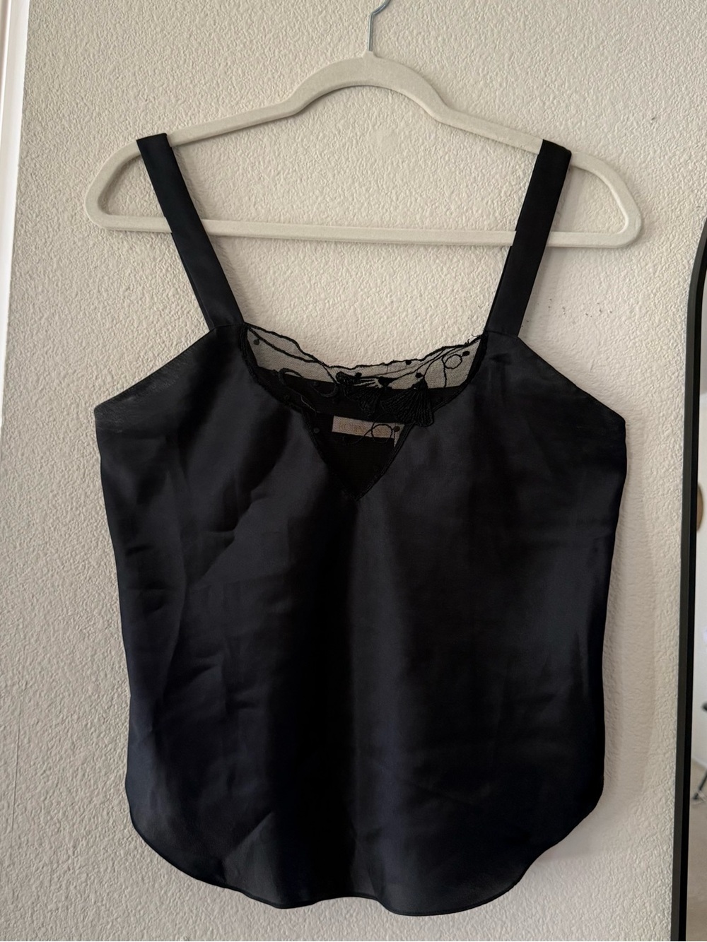 Vintage Robinson’s Gold Label Black Satin Lace Camisole Made USA 90s Y2K